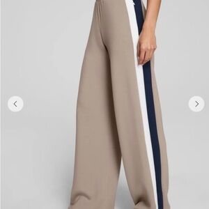 NWT- SPANX Taupe Wide-Leg Pants with Navy and White Stripe